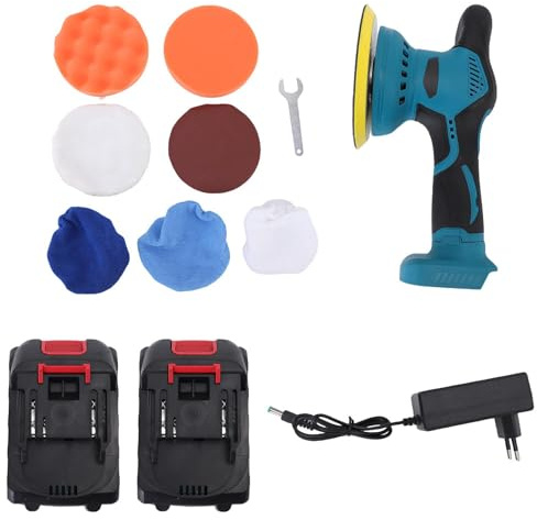 Pulidora inalámbrica de 6 pulgadas, máquina pulidora de tampón Orbital para mantenimiento de coche, encerado, 8 velocidades, 5500 RPM, batería de 2x2600mAh