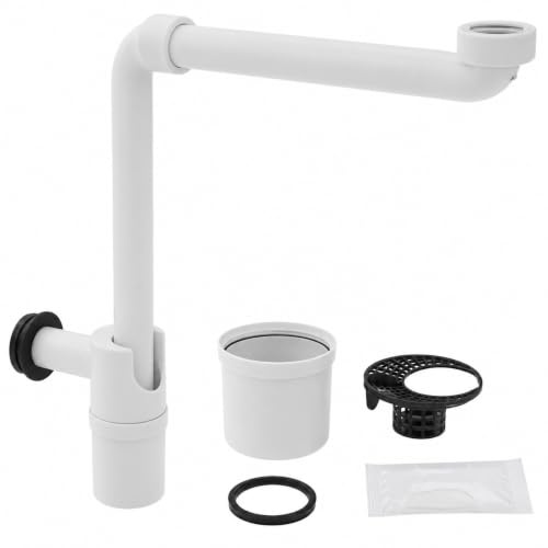 EHJAOOHH Siphon für Waschbecken, G 1¼ x 32 mm, mit Haarfilter | mit G-1¼-Anschluss Aus PP für Waschtische DN32-Abgang längenverstellbar mit herausnehmbarem Haarsieb