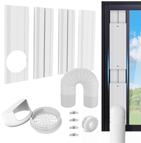 Portable AC Window Vent Kit with 5.9 Exhaust Hose, Adjustable PVC Window Seal Panel for Sliding Windows, Portable Air Conditioner Window Kit with 4 Plates