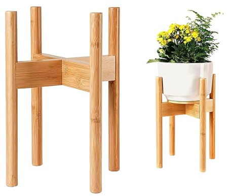 Rylae Soporte para Plantas de Madera Ajustable (22-31 cm) - Estantería para Macetas de Pie Alto 35 cm, Base para Macetas Resistente Diseño Cruz, Decoración Moderna para Salón, Balcón y Esquina