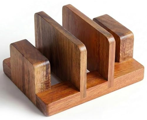 ZUJJAFY Cutting Board Holder, Acacia Wood Cutting Board Organizer for Cabinet, 3 Slot Chopping Board Stand for Countertop