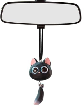 Kinesgsg Ornements de Voiture, Miroir de Voiture Accessoires Facile à Régler, Deco Voitures Amusant et Mignon, Miroir des Voitures Rétroviseur Motif des Chat Noir, Pendentif Voituress