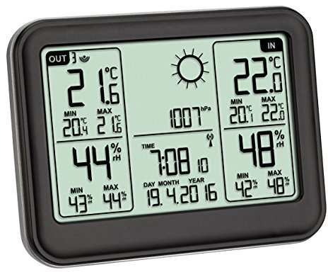 TFA Dostmann MEMO Funkwetterstation Kat.-Nr. 35.1141.01 übersichtliches Display erweiterbar auf 3 Sender, Schwarz