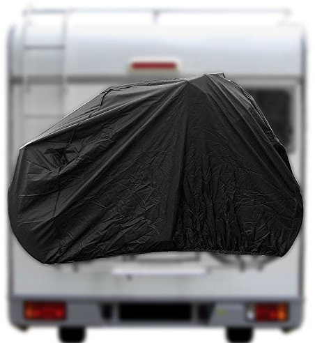 Pro Plus Fahrradschutzhülle für 2 Fahrräder in Schwarz mit Gummizug und Haken für Wohnmobile und Wohnwagen