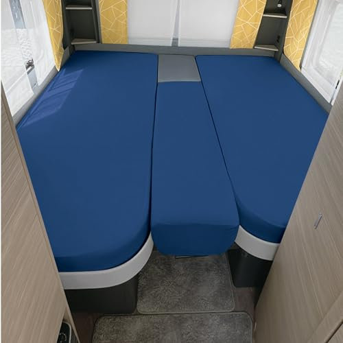 Erwin Müller Spannbettlaken 3er-Set für Wohnmobil oder Wohnwagen - Heckbett, blau Größe 70x190 cm - 85x210 cm (2X) + 35x130-50x145 - Multi-Stretch Jersey
