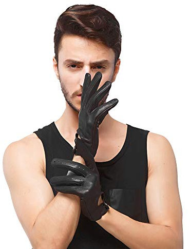Nappaglo Herren Hirschleder Touchscreen Handschuhe Lederhandschuhe für fahren Motorrad Radfahren Ungefüttert Handschuhe (XL (Umfang der Handfläche:22.8-24.1cm), Schwarz(Non-Touchscreen))