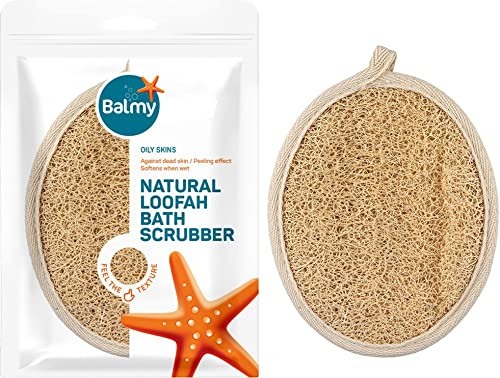 Balmy Naturel Luffa Sponge Bath Glove Exfoliating Glove, Shower Gloves, Loofah Sponge Body, Exfoliating Gloves Shower, Massage Glove, Oval, Body Scrub