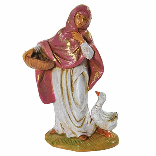Fontanini Pastora con ganso 12 cm de resina figura Belén (F-98)