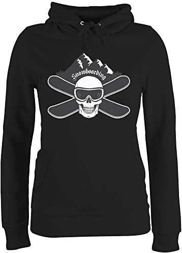 Shirtracer Pullover Damen Hoodie Frauen - Snowboard, Ski und mehr - Snowboard Totenkopf - M - Schwarz - für Skifahren Hoodies Wintersport Kapuze mit