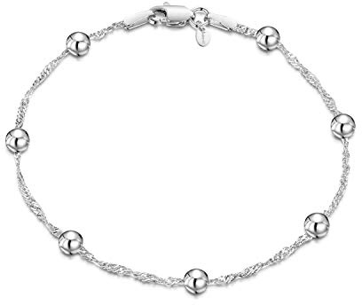 Amberta 925 Sterlingsilber Armkette - Singapurkette mit Kügelchen Armband - 1.4 mm Breite - Verschiedene Längen: 18 19 cm