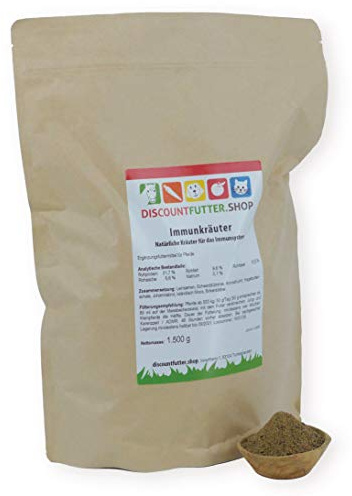discountfutter.shop Immunkräuter (100% Natur - 1, 5 kg) für Pferde - die Immunabwehr mit natürlichen Kräutern unterstützen - 100% Natur - ohne Getreide und Zuckerzusatz