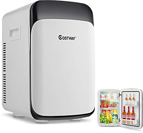 COSTWAY Mini Frigo 15L Mini Réfrigérateur 2 en 1 Fonction de Refroidissement et de Chauffage, Température -3 ℃ ~ 50 ℃, Frigo Portable 76 KWh/an pour Maison/Voiture (Blanc)