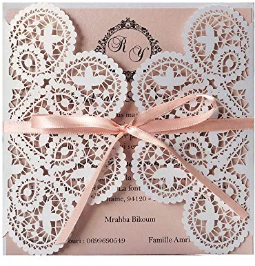 KUCHYNEE 20 pezzi invito di nozze tagliati laser bianco e rosa con flora vuota per inviti matrimonio doccia fidanzamento compleanno, incl busta