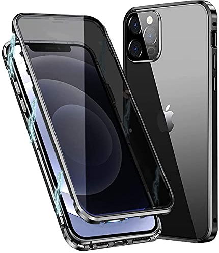 Anti-peep Magnetische Adsorption Hülle für iPhone 12 Mini Anti-Spy Handyhülle 360 Grad Metall Case Privat Screen Schutz doppelseitige Gehärtetes Glas Schutzhülle Anti-Spähen Flip Cover,Schwarz