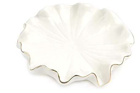 Ceramic Self Draining Soap Dish White Lotus Leaf Soap Holder Waterfall Soap Dish Soap Savers for Bar Soap, for Bathroom, for Shower, for Bar Counter