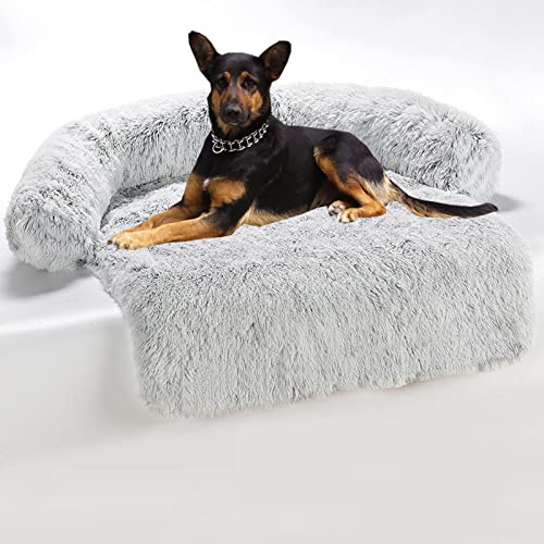 Couchkissen für Hunde und Katzen,Plüsch Hundematte,Hundesofa,115*95*15cm | Grosse Hundebett, Sofaschutz, Hundematratze mit Rutschfester Unterseite aus Gummigranulat, Waschbar, Hellgrau