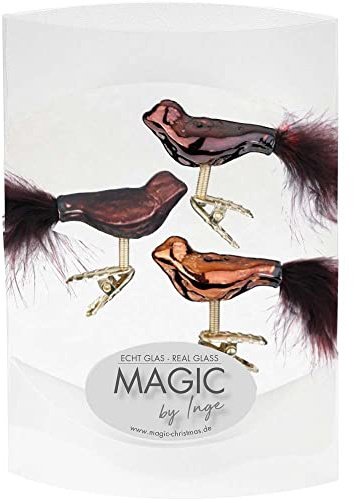 MAGIC 3 Vögel 4,5 cm Glas Weihnachtsschmuck Weihnachtsdeko Christbaumkugeln Christbaumschmuck 45mm (Cognac Diamond)