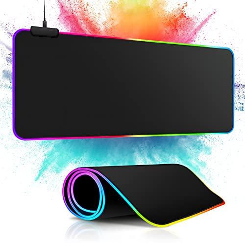 m MU Tappetino Mouse Gaming, RGB Tappetino per il Mouse Gioco XXL Tappeto Mouse per Gamers PC Extra Grande 800 * 300mm, Gaming Mousepad Antiscivolo per Computer e Laptop - 13 Modalità Luce