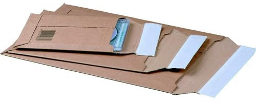 karton-billiger | Versandtasche aus Karton Pappe Wellpappe, selbstklebend Aufreißfaden, Warensendung Büchersendung | Format: CD - A3 (50, DVD - IM 250x150x50mm)