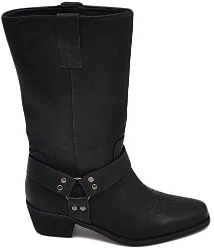 Malu Shoes Stivaletti CAMPEROS Donna Meta' Altezza Polpaccio con Borchie E Cucitura Tono su Tono TEXANO Tacco 3 CM (40 EU)