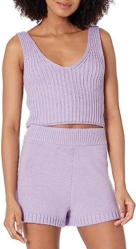 The Drop Sylvie Jersey Corto Acanalado sin Mangas con Escote y Espalda en Pico para Mujer, Lavanda Digital, XL