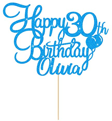 Cake Topper Personalised Birthday Cake Topper Cake Decor Glitter Cake Toppers with Any Name Age 1st 10th 16th 18th 20th 21st 30th 40th 50th 60th 70th 80th (Blue)