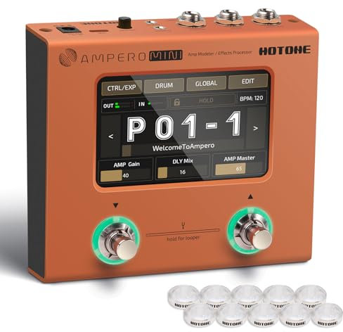HOTONE Multi Effects Processor Pedal Guitar Bass Amp Modeling IR Cabinets Simulation Multi Language Multi-Effects with Expression Pedal Stereo OTG USB Audio Interface Ampero Mini MP-50 (Orange)