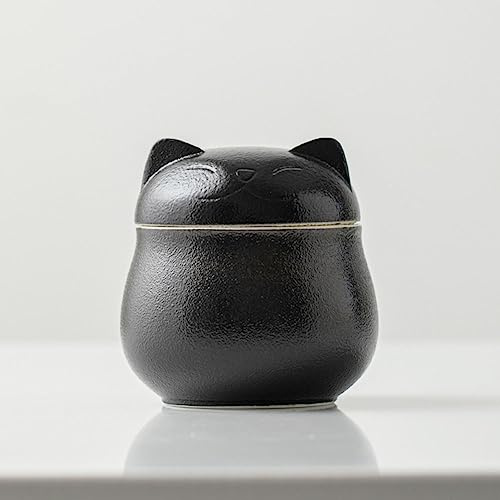 XIUWOUG Teedose aus Keramik, Katzen-Design, Teedose mit luftdichtem Deckel, Tee-Vorratsdose,schwarz…