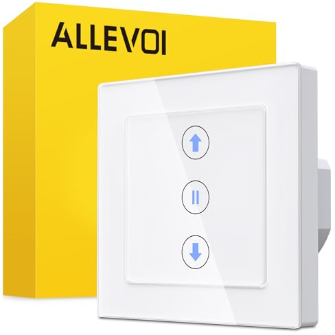 ALLEVOI Smart Rolladenschalter, Wlan Jalousie Schalter mit schaltbaren LEDs, Kompatibel mit Amazon Alexa/Google Assistant, Neutralleiter erforderlich 80x80 mm