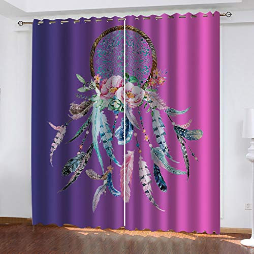 MAYNUO Blickdichte Vorhänge Mit Motiv 3D Traumfänger Lila Druck Kinder Gardinen Blickdicht Ösen Gardine Thermo 264x214 cm Schlafzimmer Kinderzimmer Vorhänge Dekoratives Muster, Verdunklungsvorhänge