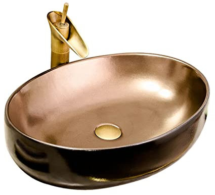 GaRcan Badezimmer-Waschbecken aus Keramik über der Theke, ovales Badezimmer-Waschbecken, 21,6 LX 15,7 WX 5,5 H, künstlerisches Porzellan-Keramikgefäß, Waschbecken, Waschschüssel, Toile