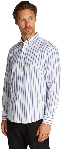 Tommy Hilfiger Chemise Homme Flex Poplin Nautical en Coton, Multicolore (Optic White/Wedge Blue), L