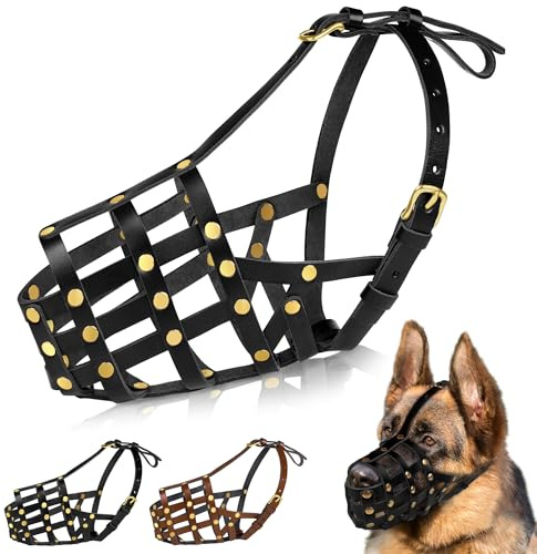 OOPSDOGGY Maulkorb für Deutschen Schäferhund, Leder, atmungsaktiv, sicherer Korbmaulkorb, verhindert Beißen, kein Kauen, verstellbar (schwarz, groß)