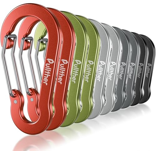 pullther 10 Pcs Multi Carabiner Clips, 70mm/2.76'' Large Carabiner Keyring Clips, Aluminum D-Ring Keychain Carabiners for Outdoor Sports, Hiking, Camping, Fishing - Multicolor