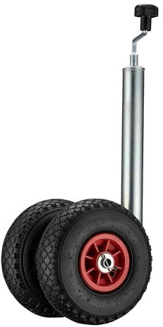 Wiltec Doppelstützrad bis 200 kg, Anhängerstütze mit aufblasbaren Reifen, Stützlast Bugrad ausziehbar, Schwerlast Abstellstütze mit Kunststofffelgen