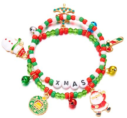 HONGP 2 Pieces Christmas Bracelets for Kids Girls Friendship Bracelets Handmade Braided Children Bracelets for Girls Birthday Jewellery Party Bags Fillers Xmas Party Favours (XMAS)