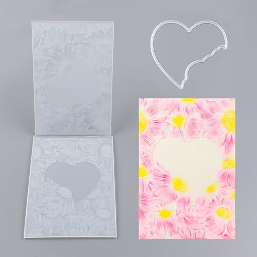 BAOFALI3D Embossing Folder and Metal Die Set for Card Making,Heart Leaves Background Plastic Textures Fades Embossing for Paper Crafting Handmade Crafts Wedding Valentine's Day Scrapbook Card Decorat