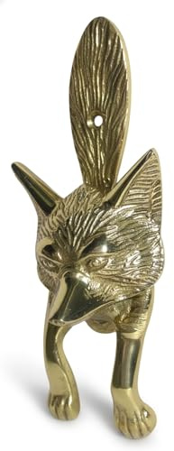 Fenzo Brass Fox Door Knocker Vintage Retro Style Antique Handcrafted Loud Front Door Knocker, Decorative Animal Design Home Porches Accessories, Easy to Install (Golden)