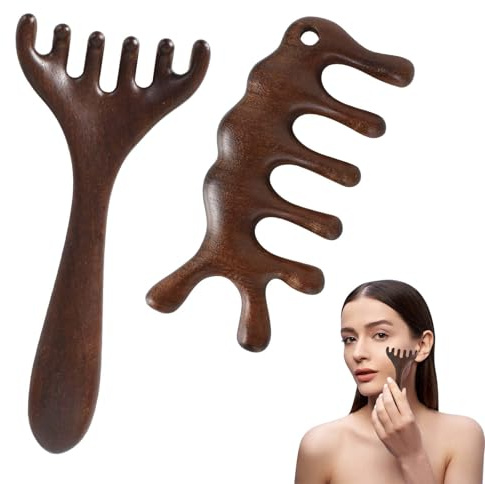 Pettine da Massaggio,2 Pezzi Pettine per Massaggio del Cuoio Capelluto in Legno,Pettini in Legno di Sandalo Naturale per Massaggiare Il Cuoio Capelluto,Strumento di Massaggio Linfatico Manuale Raschia