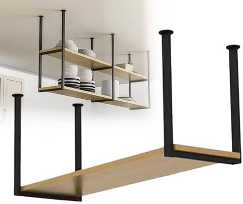 Ceiling Mount Metal Plant Shelf Rack - 160cm/180cm Wooden Hanging nizer for Restaurant Bar Kitchen - Stylish Storage Solution for Plants and Books