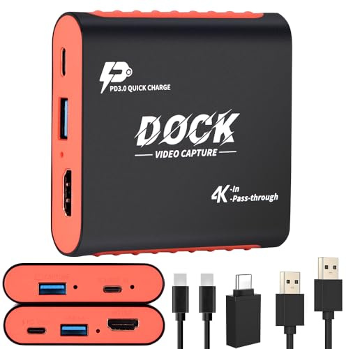 Docking station e acquisizione 2 in 1 per Nintendo Switch 2/Switch/Steam Deck-1080P 60Hz, USB3.0, docking station HDMI 4K con ricarica USB-C PD 100W | Dock da viaggio portatile per streaming di giochi