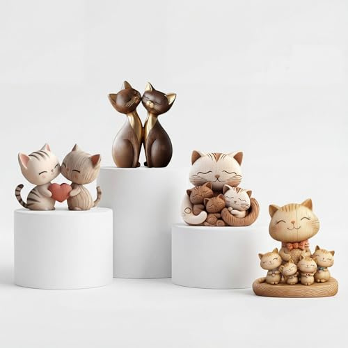 Katyjun 4 Stück Katzen Figuren Deko 2D Flachdesign Für Schlafzimmer Schreibtisch Wohnzimmer Wanddekoration Feine Handwerkskunst Mit 4 Niedlichen Katzenmotiven