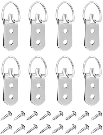ZAMXHUG 8 piezas Heavy Duty grande amplia D anillo forma Non-Trace de uñas Marco Perchas imagen doble agujero con Tornillos – ganchos para colgar cuadros,para decoración del hogar,colgador cuadros