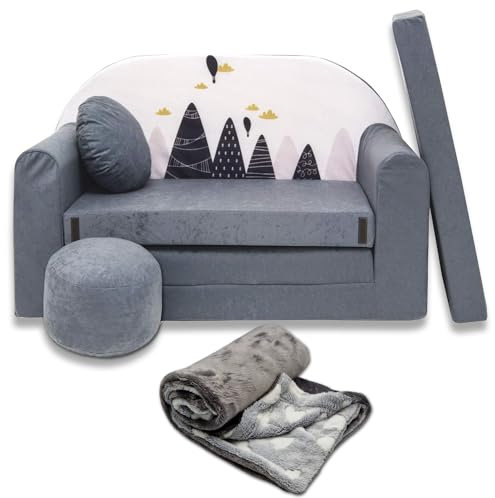 millybo Kindersofa Kinder Couch mit Schlaffunktion ausklappbar 3in1 Kinder Sofa Spielsofa mit Bettfunktion Mädchen Jungen Sitzsack Minisofa Schlafsofa Kinderzimmer Schlafsessel (AX2)