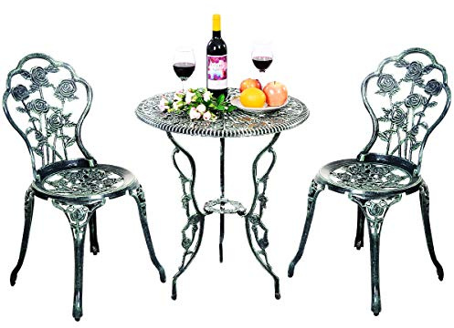 COSTWAY Set Tavolino e Sedie da Giardino, Set da Bistro con Sedie in Alluminio e Ghisa, Mobile da Esterno con Tavolino Rotondo e 2 Sedie, Tavolo Portato 45 kg, Sedia Portata 150 kg (Verde)