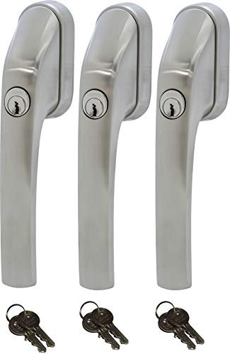 ABUS FG300 ER, abschließbarer Fenstergriff in Edelstahl-Optik, im Set 3 Stück alle gleichschließend AL0145 mit insgesamt 6 Schlüssel