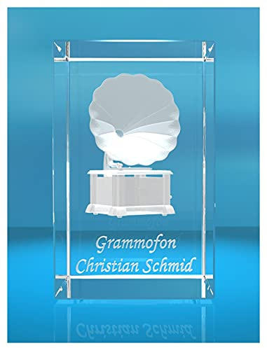 3D Glasquader |Grammofon mit Wunschnamen |Grammophon| Geschenk für Musiker
