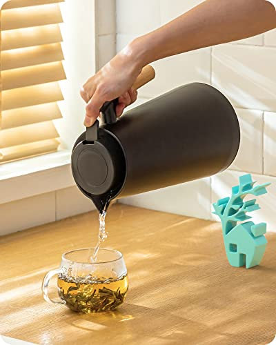 Baffect 1 Litre Thermal Coffee Carafe Jugs, Vacuum Insulated Coffee Pot with Press Button Top, 24 Hour Heat Retention Vacuum Jug for Coffee Tea (Black)