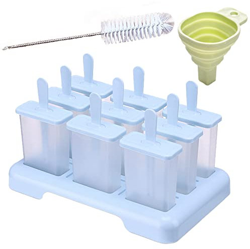 DKDDSSS 11 Piezas Molde Helado, Reutilizable Molde para Hacer Paletas, Molde Barra Helado, Moldes Paletas Chocolate, con Cepillo de Limpieza y Plegable Embudo, para Postre, Chocolate, Bricolaje