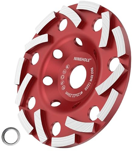 Ninehole Diamant Schleiftopf 125 x 22,23 mm Schleifscheibe doppelreihig, Diamant Frässcheibe für Stein, Granit, Naturstein, Beton, Mauerwerk, Trockener Fliesenkleber, Estrich